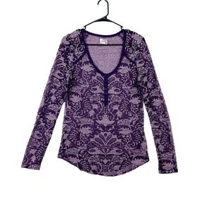 Intimately Free People Womens Purple Scoop Neck Long Sleeve Blouse Top Sz Large